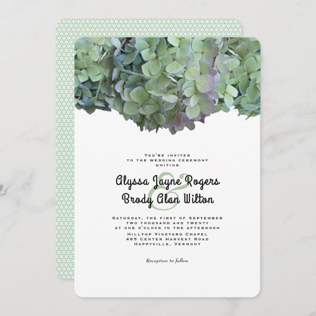 Green Floral Hydrangea Wedding Invitation (Front/Back)