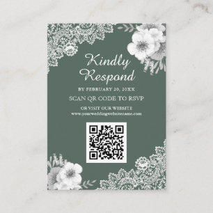Green Floral Lace QR Code RSVP Wedding Website Enclosure Card