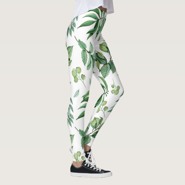 Green Floral Leaf Leggings - Nature-Inspired Style (Right)