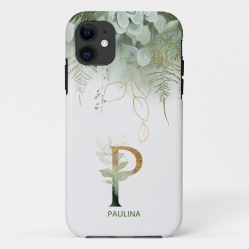 Green Floral Letter P Case_Mate iPhone Case