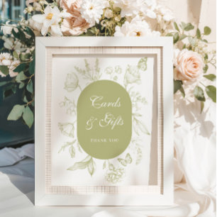 Green Floral Line Art Cards and Gifts Poster