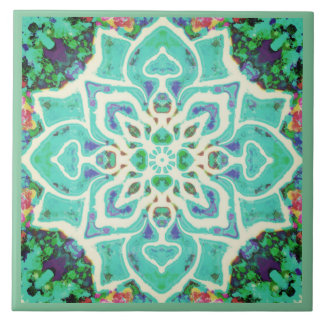 Green floral mandala Mediterranean retro Ceramic Tile