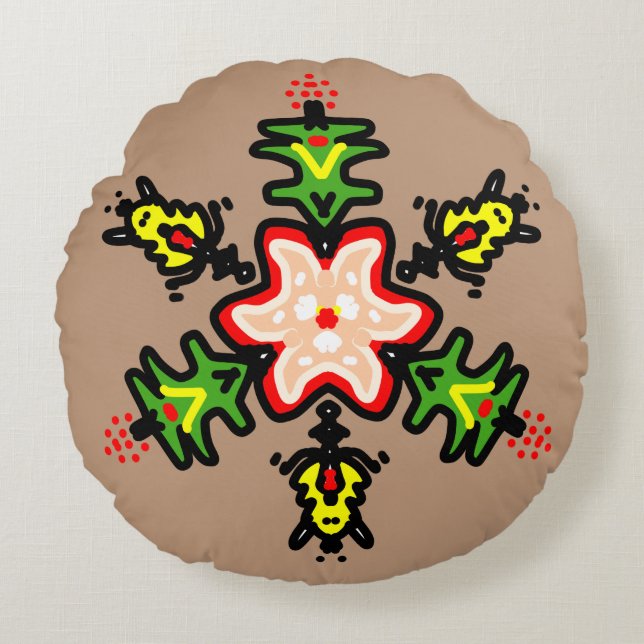 Green Floral Mandala Round Pillow (Front)