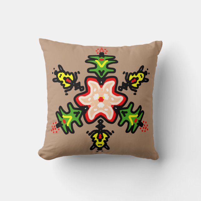Green Floral Mandala Throw Pillow (Front)