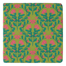 Green Floral Marble Trivet for Hot Pans