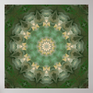 Green Floral Medallion Kaleidoscope Poster