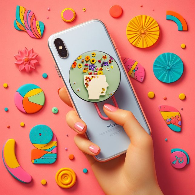 Green Floral Mental Health Popgrip PopSocket  (Creator Uploaded)