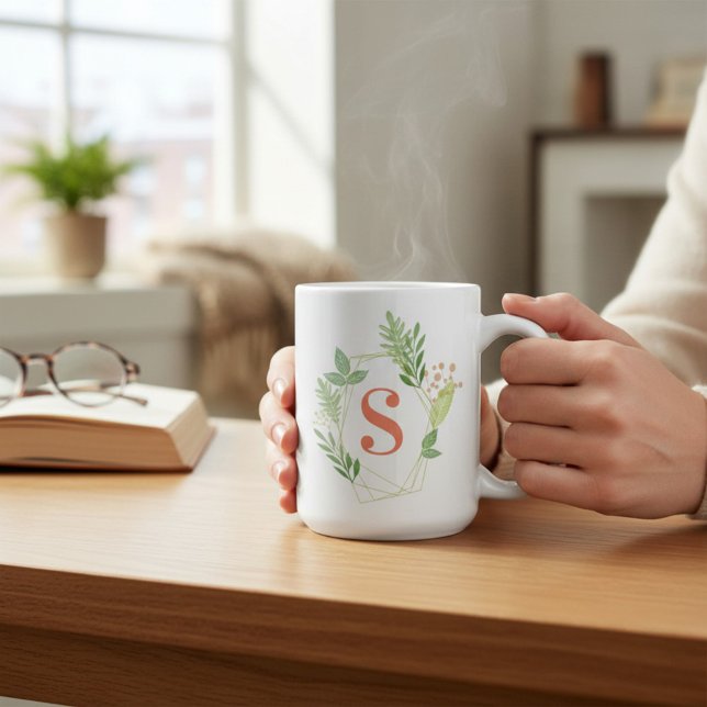 Green Floral Monogram Coffee Mug (Creator Uploaded)
