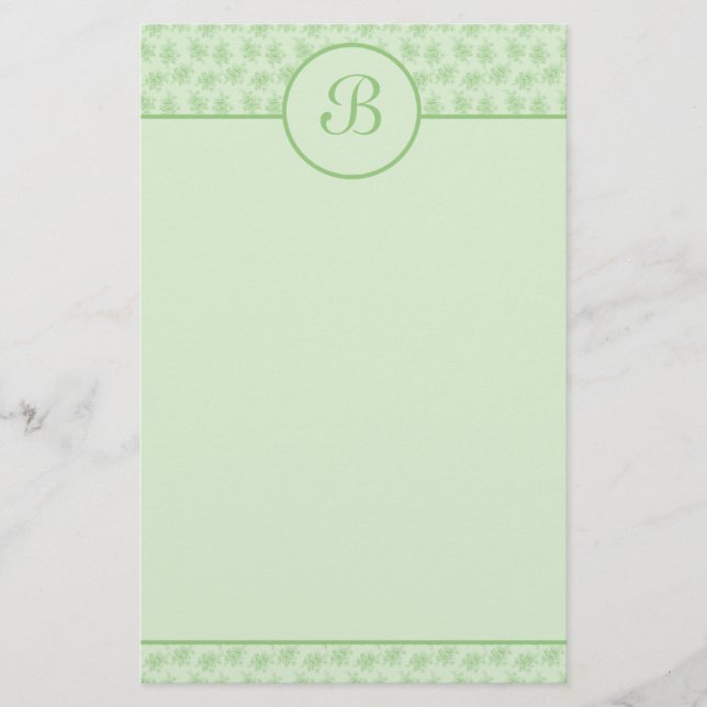 Green Floral Monogram Initial Stationery (Front)