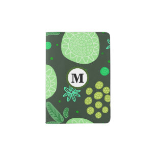 Green Floral Monogram Passport Holder