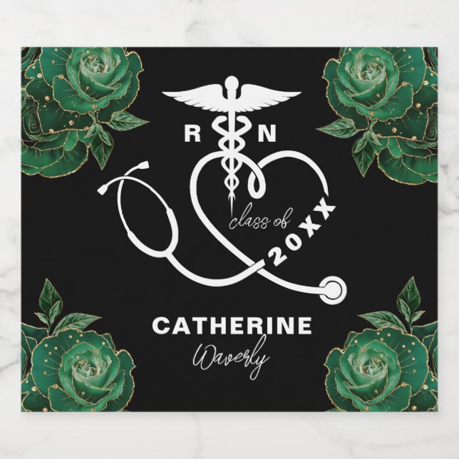 Green Floral Nursing School Sparkling Wine Label (Single Label)