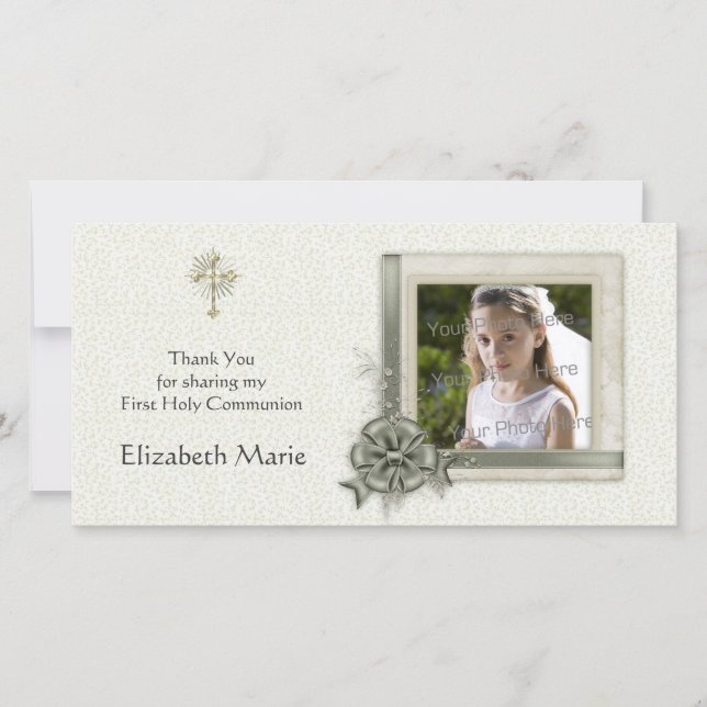 Green Floral, Ornate Frame, Religious Photo Card (Front)