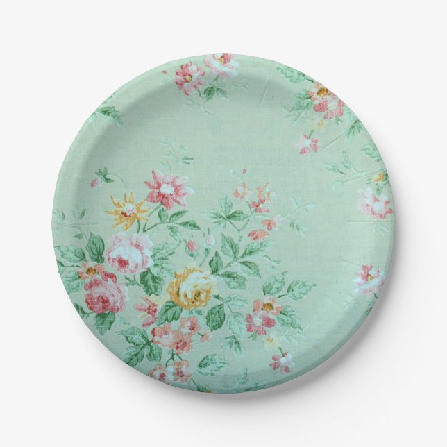 Green Floral Paper Plates (Front)