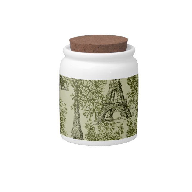 Green Floral Paris Eiffel Tower Candy Jar (Front)
