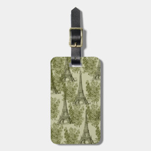 Green Floral Paris Eiffel Tower Luggage Tag