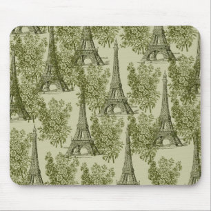 Green Floral Paris Eiffel Tower Mouse Pad