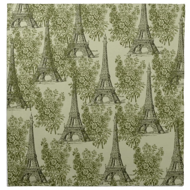 Green Floral Paris Eiffel Tower Napkin (Front)
