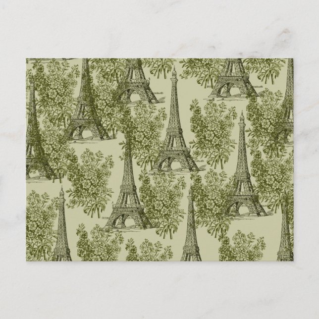 Green Floral Paris Eiffel Tower Postcard (Front)