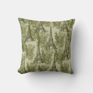 Green Floral Paris Eiffel Tower Throw Pillow