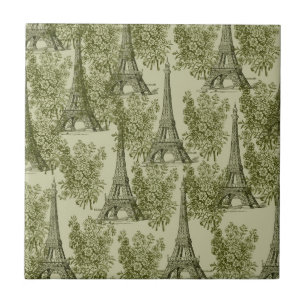 Green Floral Paris Eiffel Tower Tile