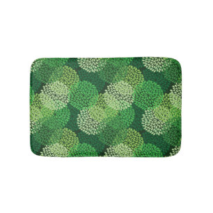 Green floral pattern bathroom mat