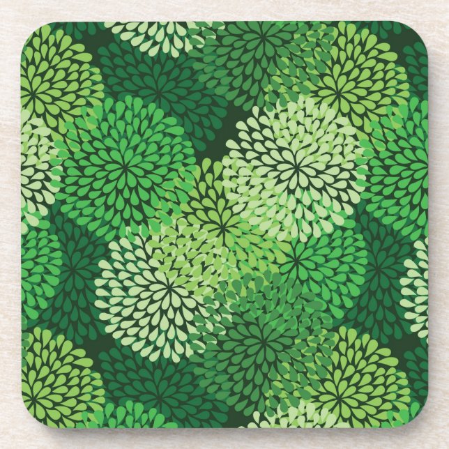 Green floral pattern beverage coaster (Front)