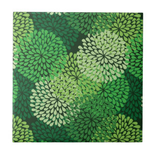 Green floral pattern ceramic tile