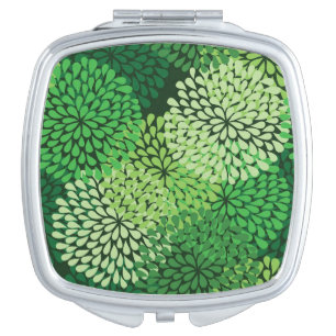 Green floral pattern compact mirror