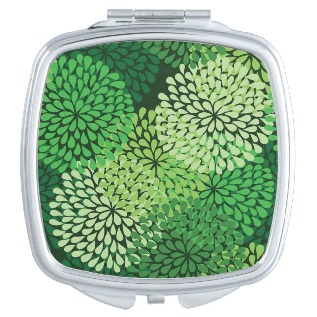 Green floral pattern compact mirror (Front)