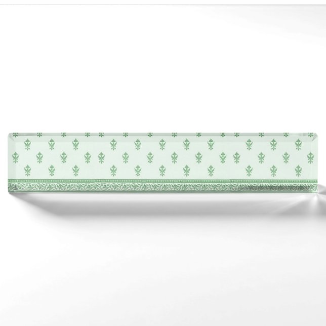 Green Floral Pattern Desk Name Plate (Front)