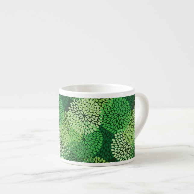Green floral pattern espresso cup (Front Right)