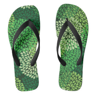 Green floral pattern flip flops