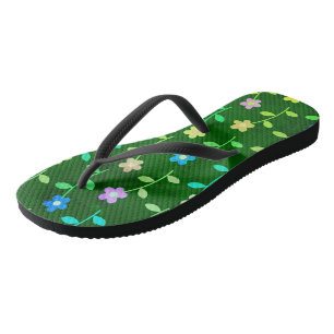 Green Floral Pattern Flip Flops