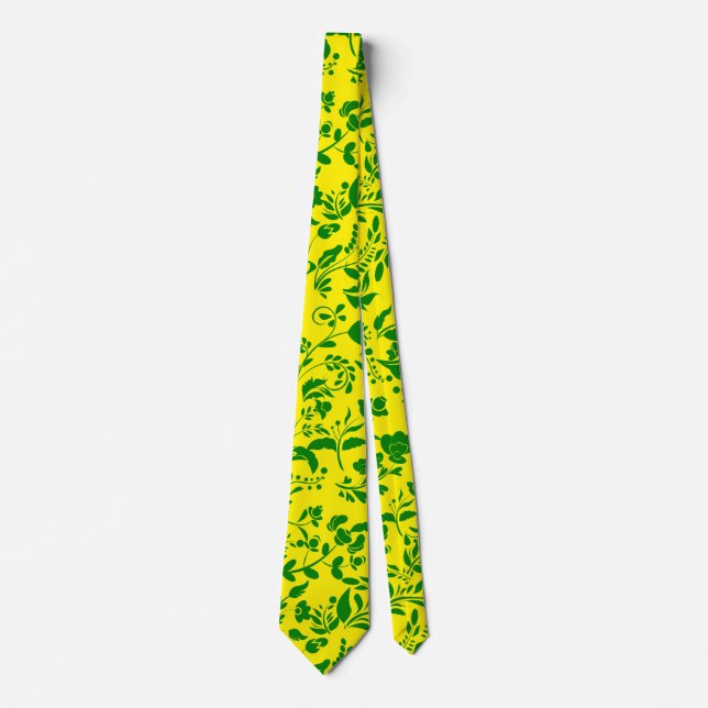 Green Floral Pattern G01. B Yellow BG Neck Tie (Front)