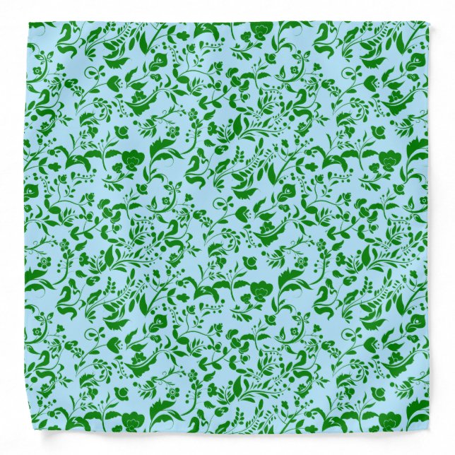 Green Floral Pattern G01. L Blue BG Bandana (Front)