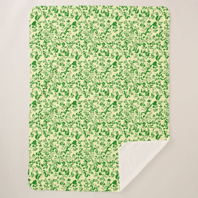 Green Floral Pattern G01. L Yellow BG Sherpa Blanket (Front)