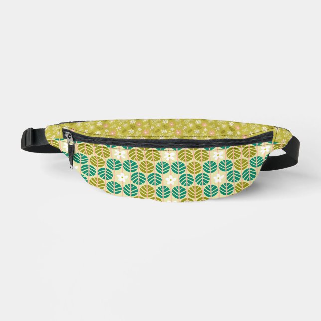 Green floral pattern groovy retro boho fanny pack (Front)