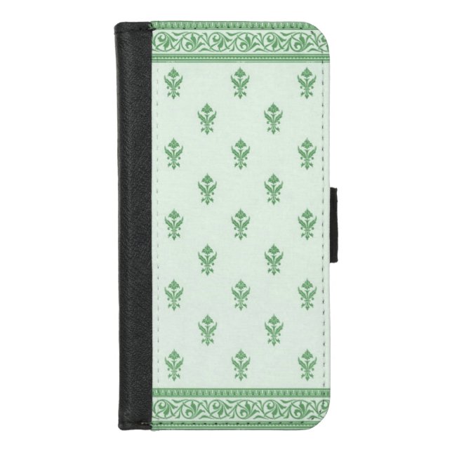 Green Floral Pattern  iPhone Wallet Case (Front)
