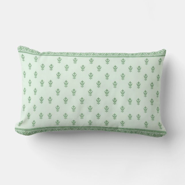 Green Floral Pattern Lumbar Pillow (Front)