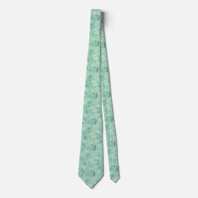 Green Floral Pattern Men"s Neck Tie (Front)