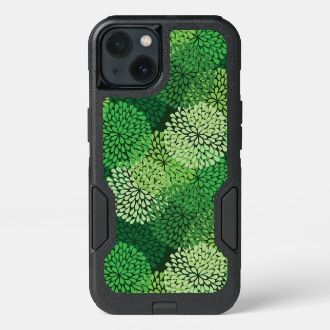 Green floral pattern otterbox iPhone case (Back)