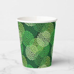 Green floral pattern paper cups