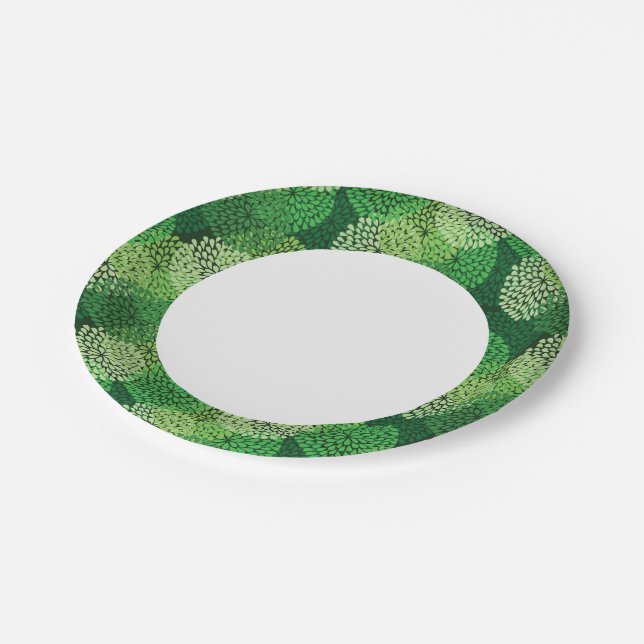 Green floral pattern paper plates (Angled)