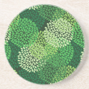 Green floral pattern sandstone coaster