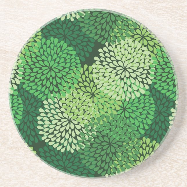 Green floral pattern sandstone coaster (Front)
