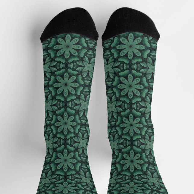Green floral pattern socks (Top)
