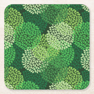 Green floral pattern square paper coaster