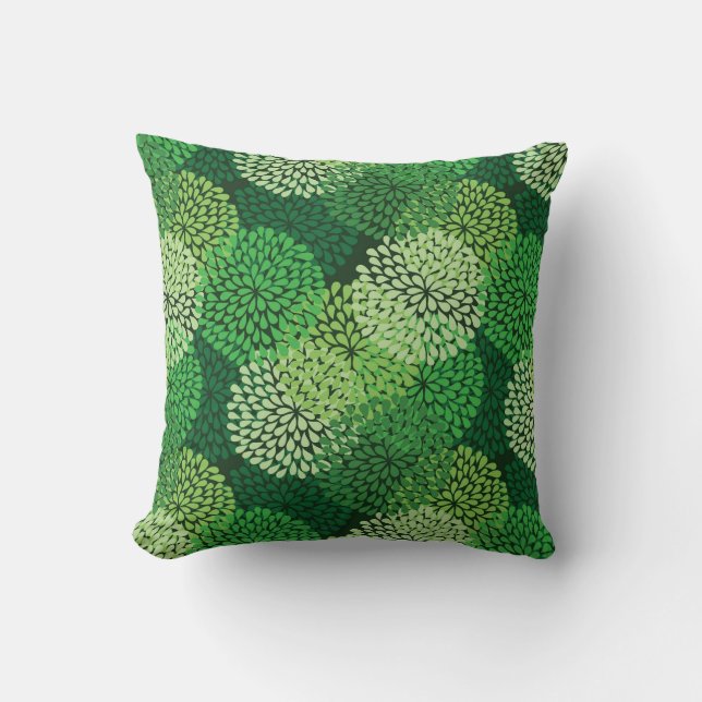 Green floral pattern throw pillow (Front)