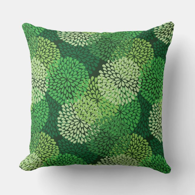 Green floral pattern throw pillow (Front)
