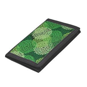 Green floral pattern tri-fold wallet